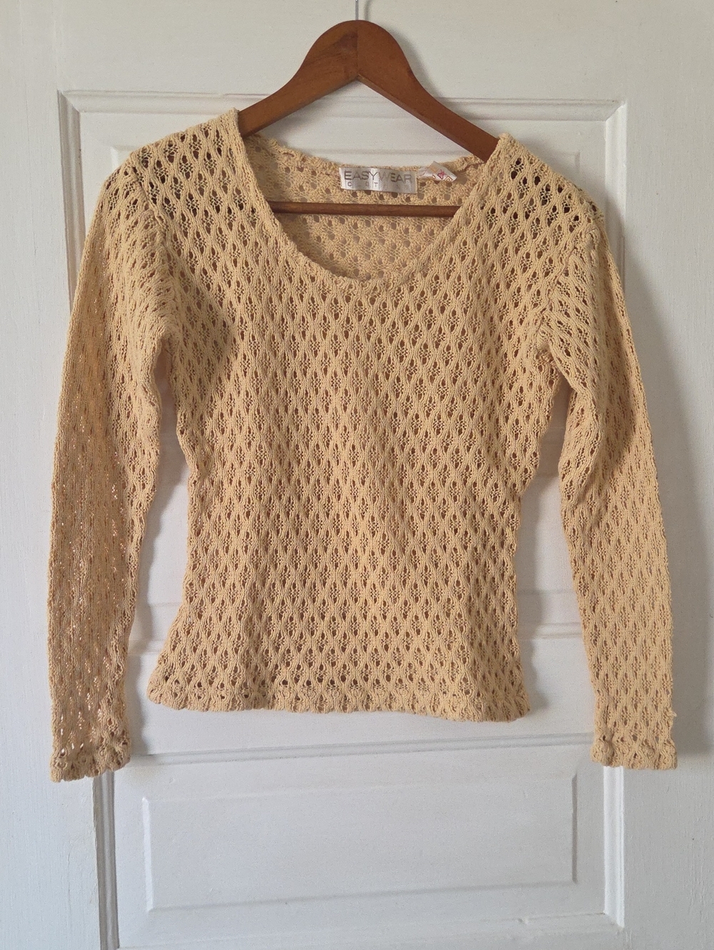 Light Cream Open-Knit Long Sleeve Tee by